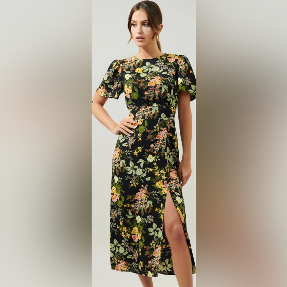 Night bloom floral midi dress